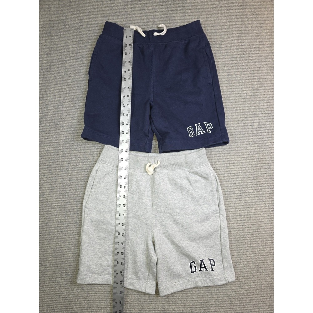 Gap Kids Relaxed Fleece Medium Logo Pull-On Drawstring Shorts Blue Gray Lot Of 2 - Picture 3 of 11
